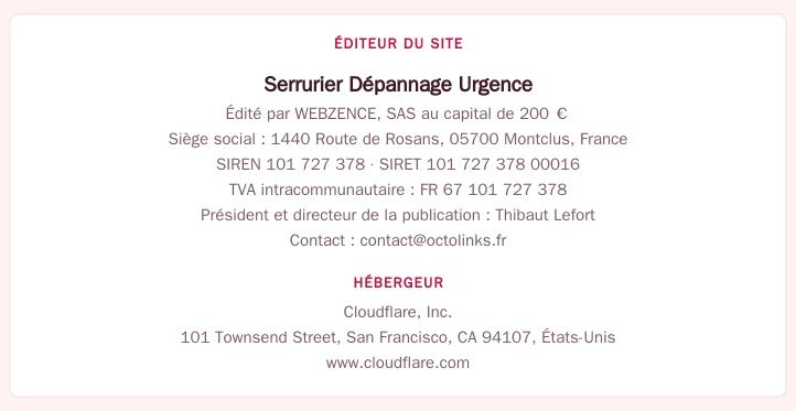 Coordonnées légales de l&rsquo;éditeur et de l&rsquo;hébergeur du site