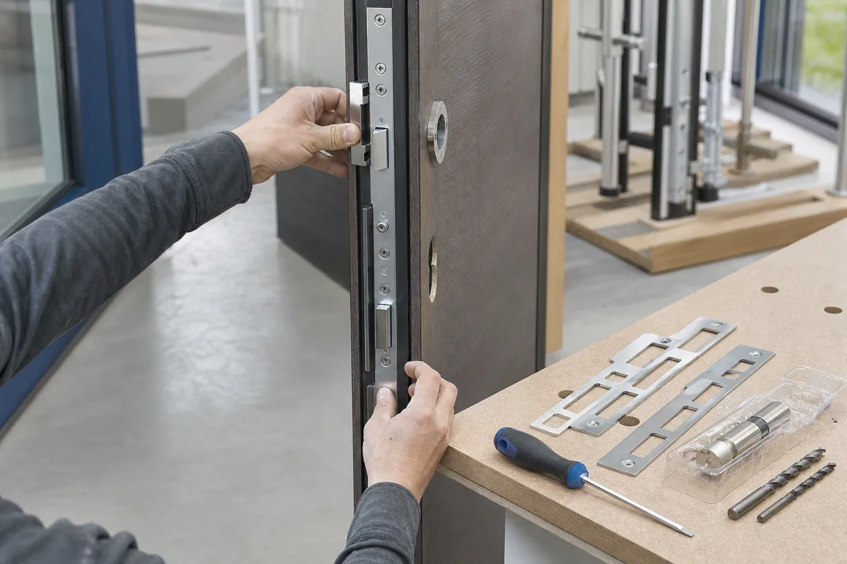 Pose d’une serrure multipoints certifiée sur une porte d’entrée
